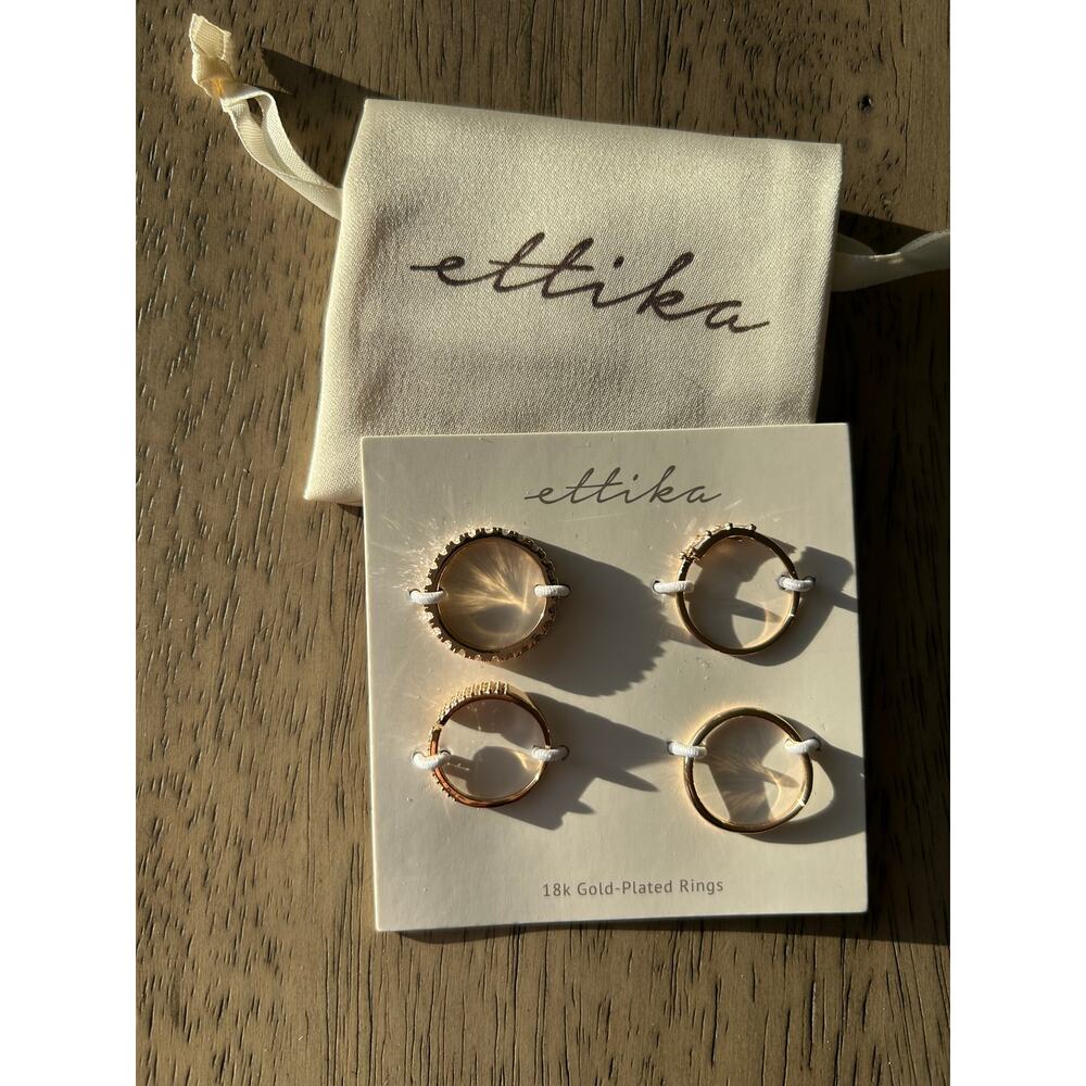 Ettika Rhinestone 18K Gold-Plated Ring Set of Four - 7